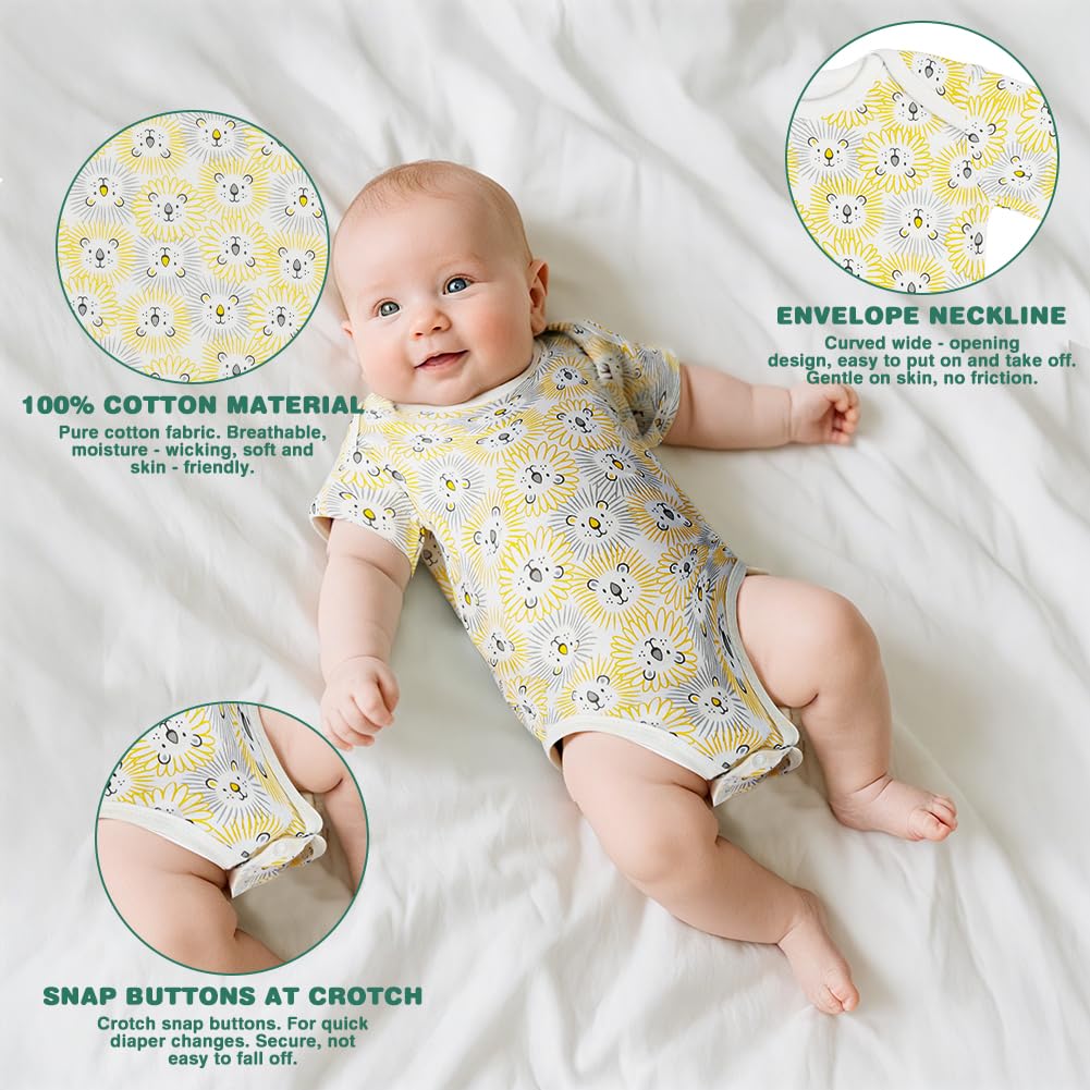 Baby Bodysuit Kurzarm Unisex Baby Set Kurzarm Bodysuits aus 100% superweicher Baumwolle, Baby Body mit Press Nieten für Neugeborene Baby Jungen und Mädchen 0-3 m/3-6 m/6-9 m/9-12 m