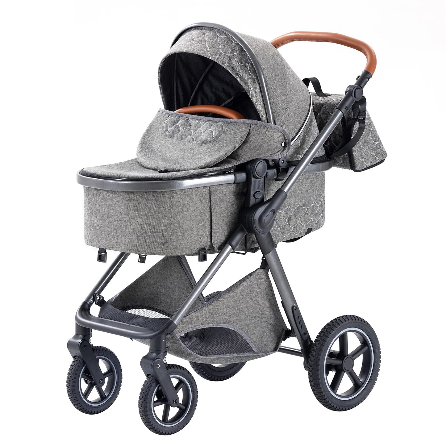 BEBBY 3-in-1 Kinderwagen KombiKinderwagen-Set 2-in-1 Buggy faltbar Luxus Hochlandschaft Neugeborenes Tragbarer Kinderwagen Zusammenklappbarer Kinderwagen Kinderwagen Travel System (D2-DEEPGREY)