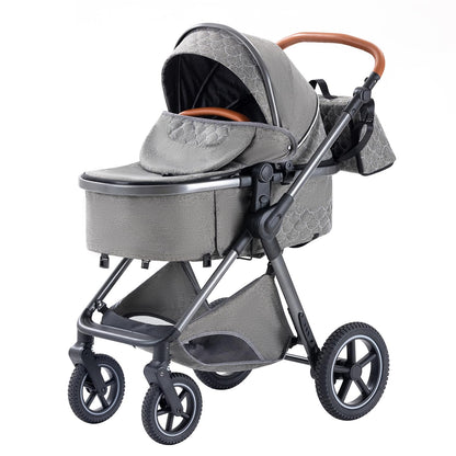BEBBY 3-in-1 Kinderwagen KombiKinderwagen-Set 2-in-1 Buggy faltbar Luxus Hochlandschaft Neugeborenes Tragbarer Kinderwagen Zusammenklappbarer Kinderwagen Kinderwagen Travel System (D2-DEEPGREY)