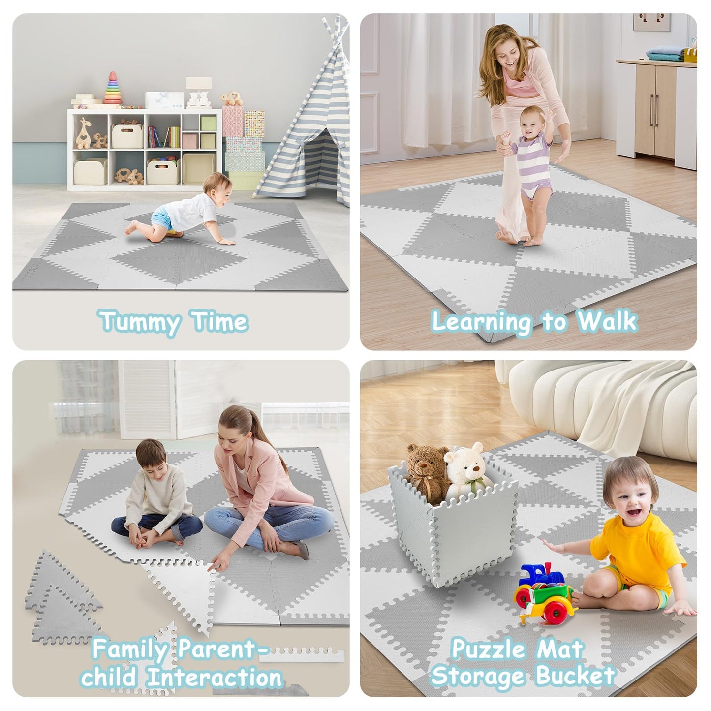 Funsland crawling carpet for babies, non-slip baby play mat, non-toxic 127x127cm, cotton animal crawling mat for babies, foldable with a height ruler, children's play mat for indoors/outdoors/fences 