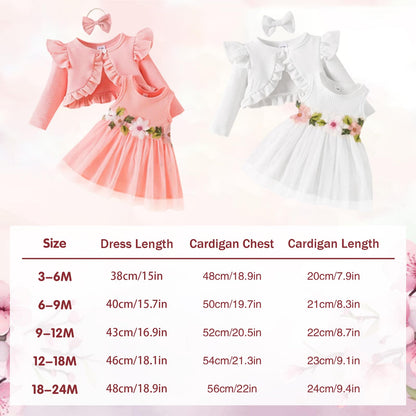 Toddler Baby Girl Dress and Cardigan Set Long Sleeve Cotton Princess Tutu Dresses with Outfits Coat