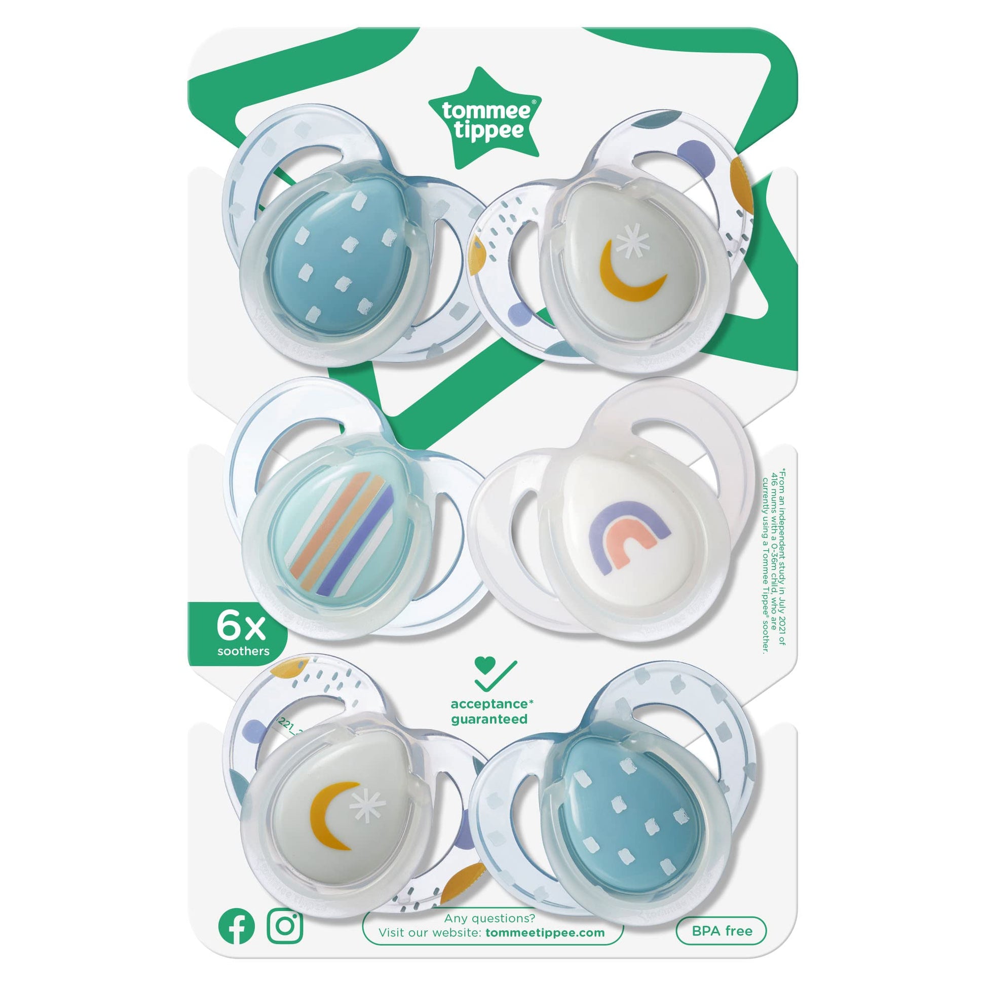 Tommee Tippee Schnuller für die Nacht, symmetrisches kieferorthopädisches Design, BPA-freies Silikonbeutel, 6—18 m, Packung mit 6 Schnullern - Meloni2