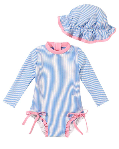 Baby Badeanzug Mädchen mit Sonnenhut Langarm UV Schutz Badebekleidung Für Baby-Mädchen Bademode Schwimmanzug