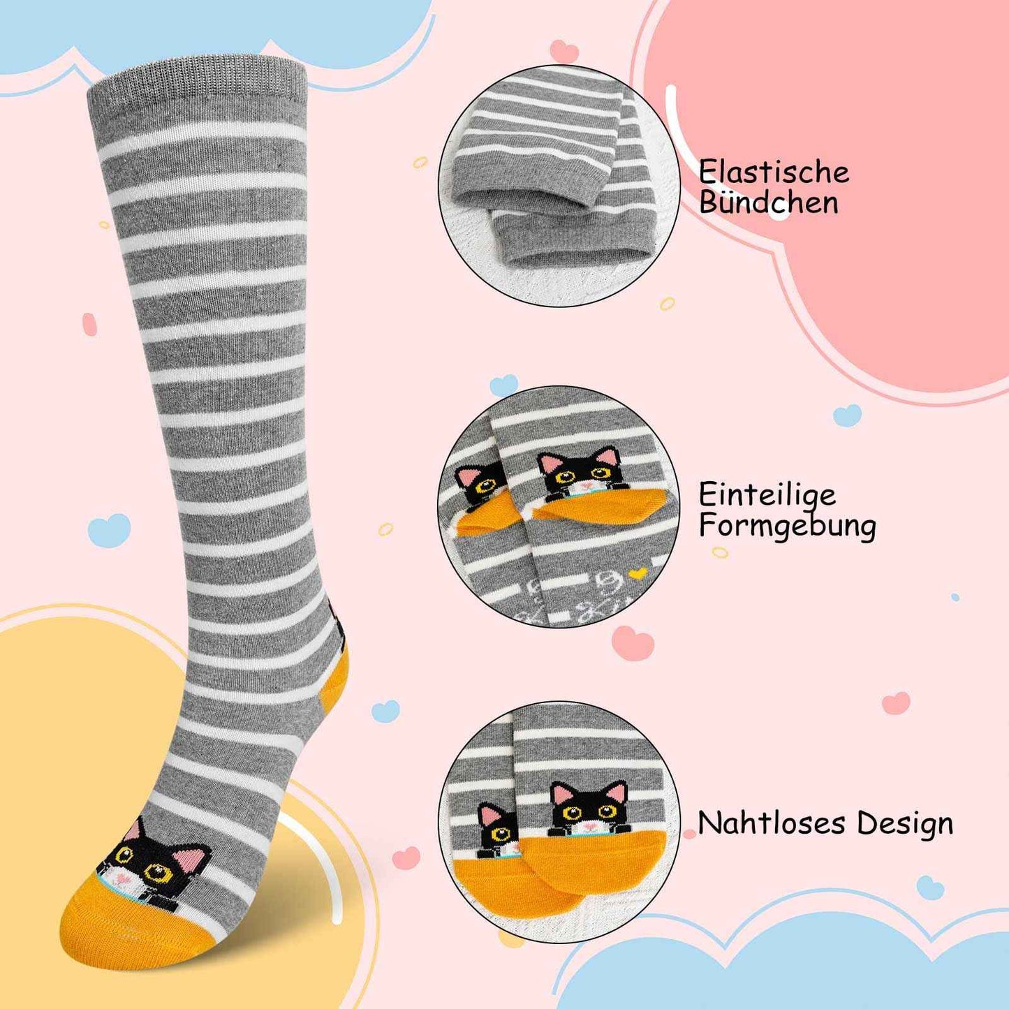 LOFIR Girls' Knee Socks Children's Socks: Overknee Stockings Long Striped Children's Socks Animal Cotton Socks Colourful Striped Socks Funny Without Seam Knee Socks Gift 2-12 Years 23-38 5 Pairs