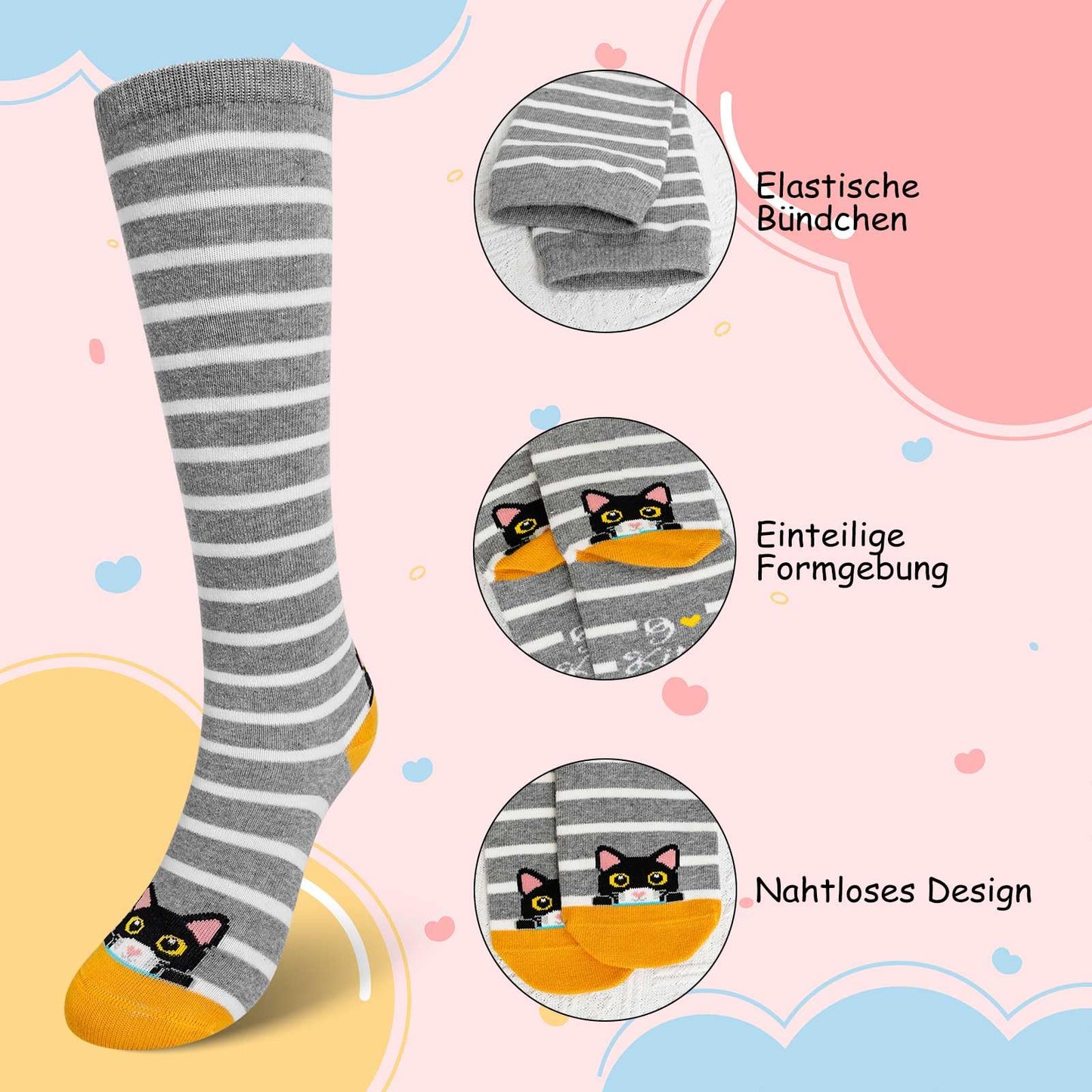 Mädchen Kniesocken Kindersocken: Overknee Strümpfe Lang gestreifte Kindersocken Tier Baumwollsocken Bunte gestreifte Socken Lustig ohne Naht Kniesocken Geschenk 2-12 Jahre 23-38 5 Paare