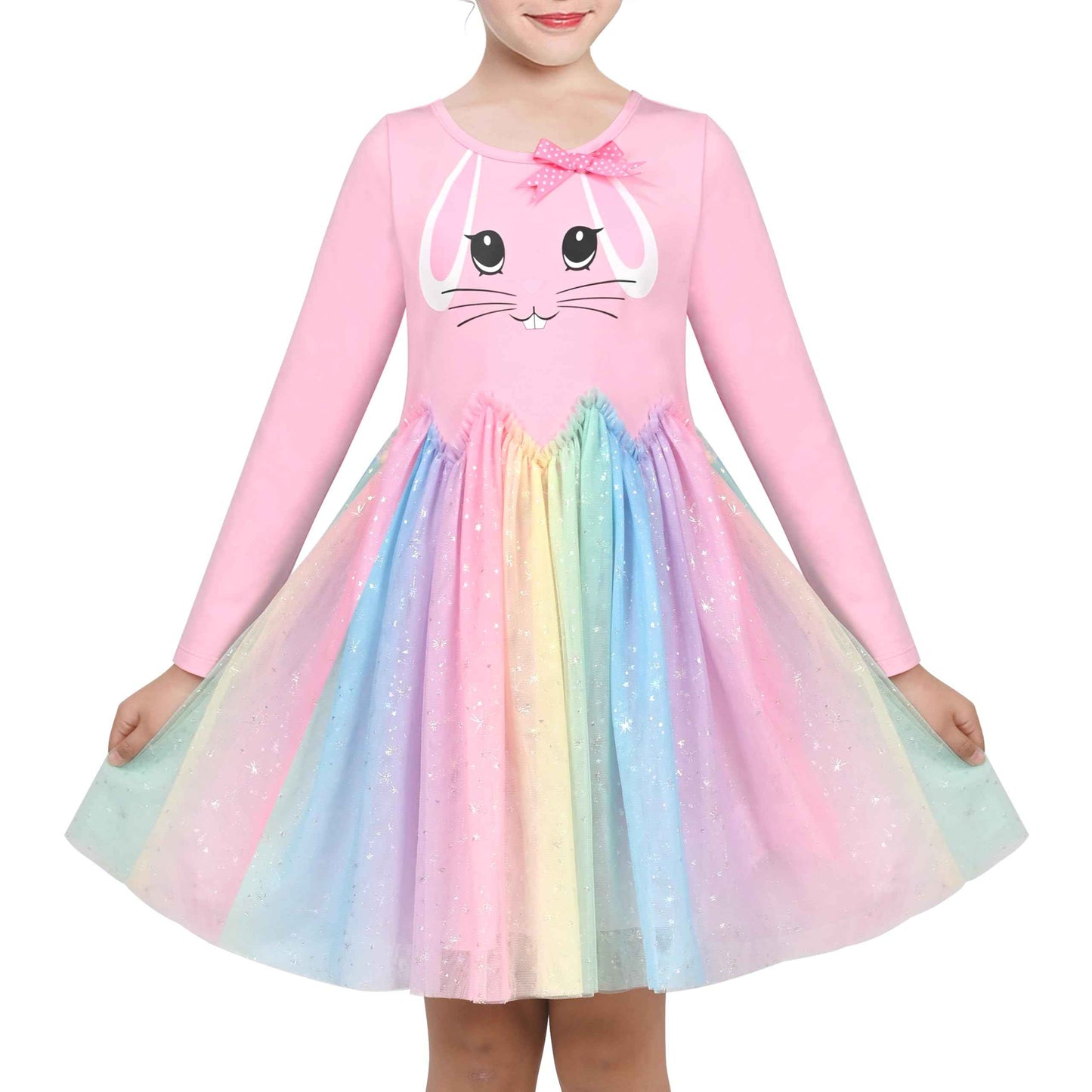 Girls' Long-Sleeve Tutu Skirt Tie Party Size 110–146