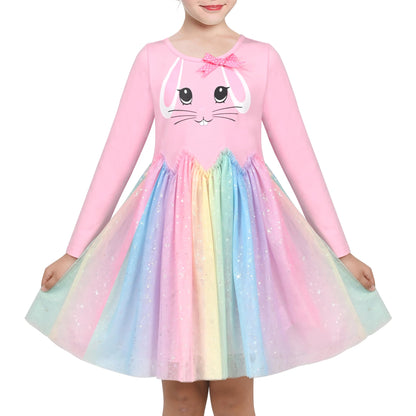 Girls' Long-Sleeve Tutu Skirt Tie Party Size 110–146