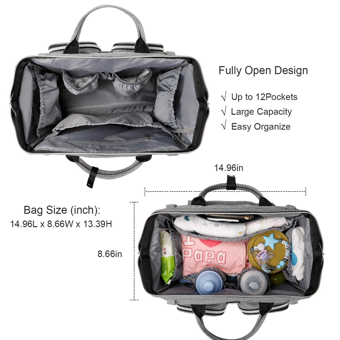 Wickeltasche mit wasserdicher Wickelunterlage und 2 Kinderwagen Haken verstellbare Schultergurt multifunktionale Umhängetasche Reisetasche für Unterwegs