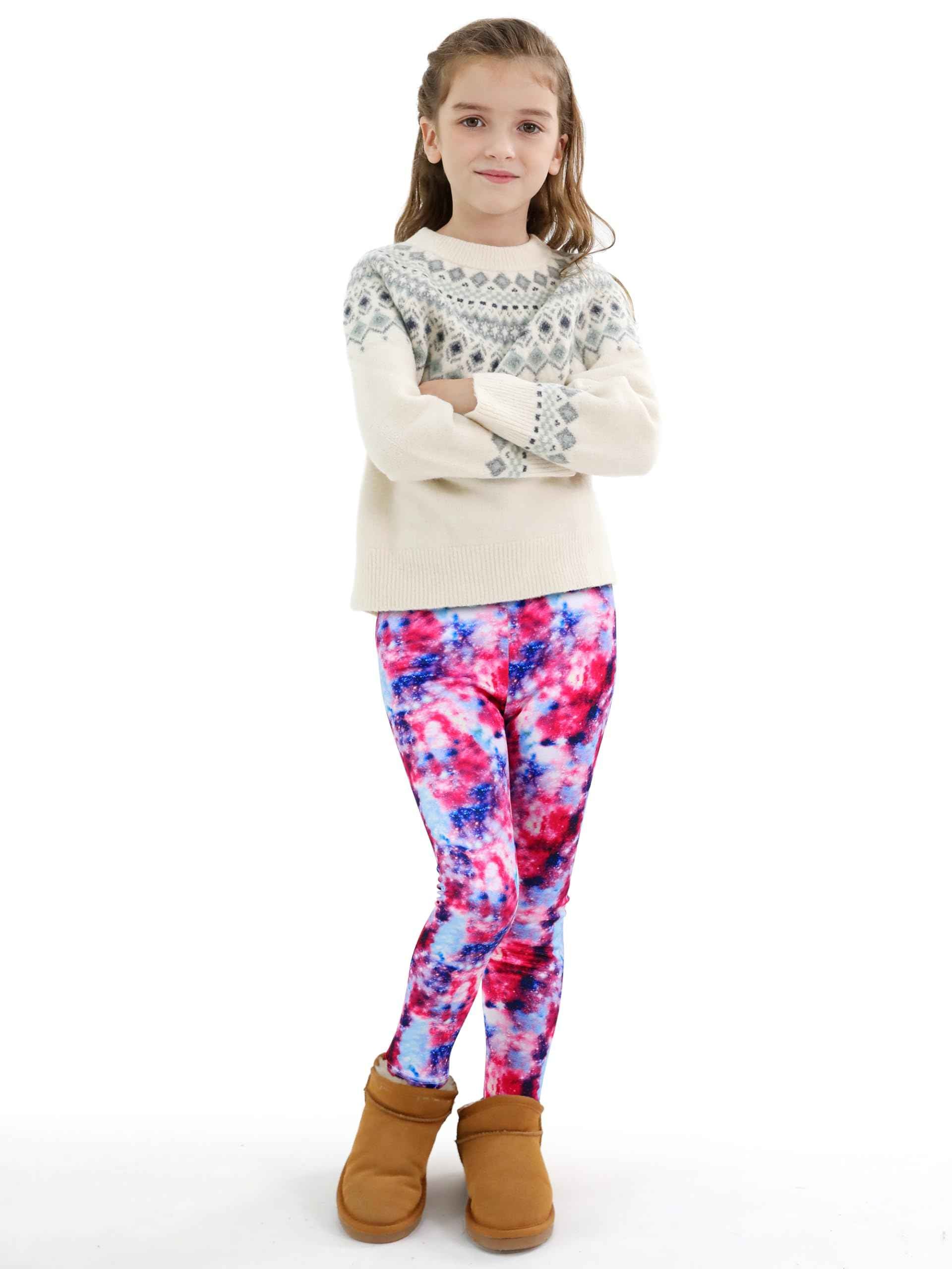 Ruisita 2 Pack Girls Winter Leggings Warm Thick Fleece Lined Leggings for Kids Ankle Length Printed Stretch Pants