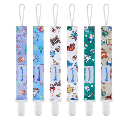 Smlpuame Baby Schnullerkette Mädchen Junge,6 Stück BPA-Frei Schnullerband Stoff Mädchen Junge,Schnuller Kette Nuckelkette Passen Die Meisten Schnuller und Beißspielzeug,Dummy Clips für Baby (Tier)