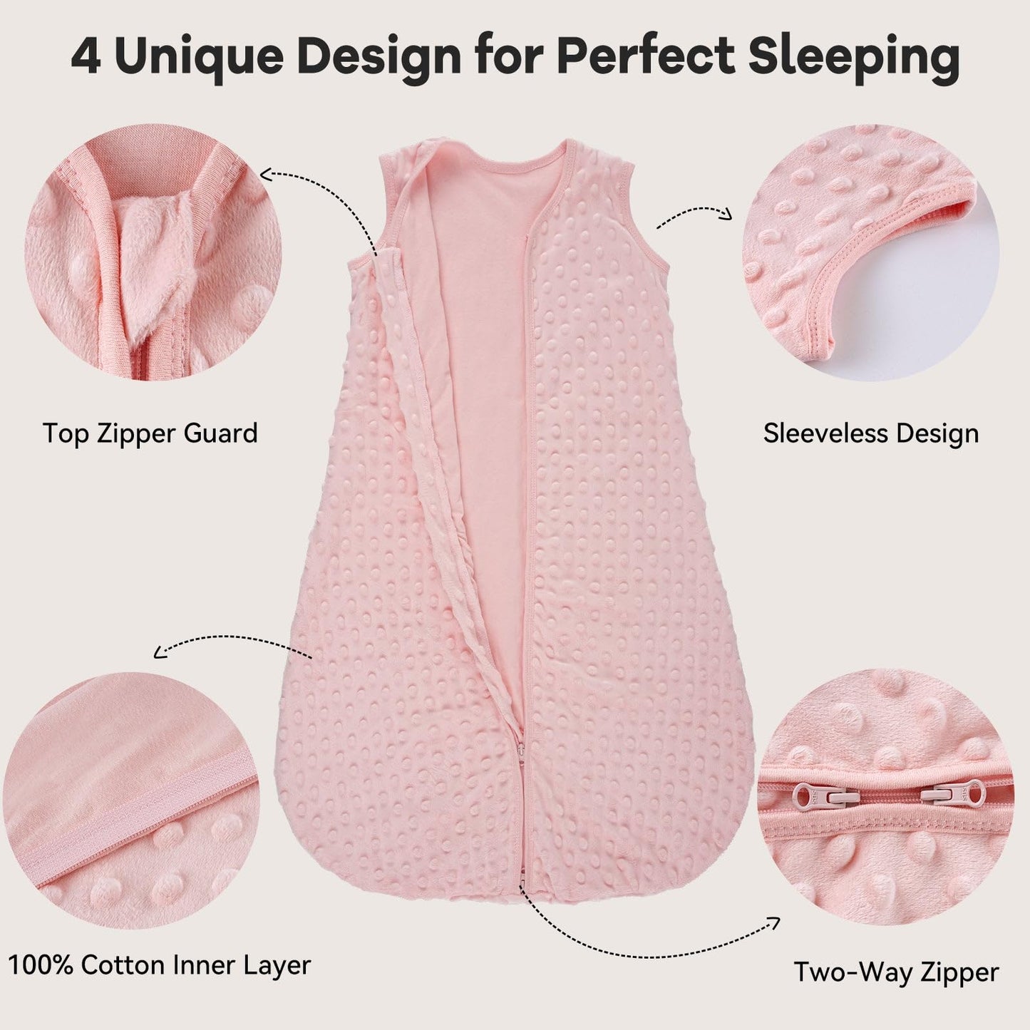 Unnivoll Baby Sleeping Bag, 1.5 Tog Baby Sleeping Bag, 0-6 Months, Pack of 2, Sleeping Bag, Winter, Autumn, 67 cm, for Boys and Girls, Newborns, Coffee