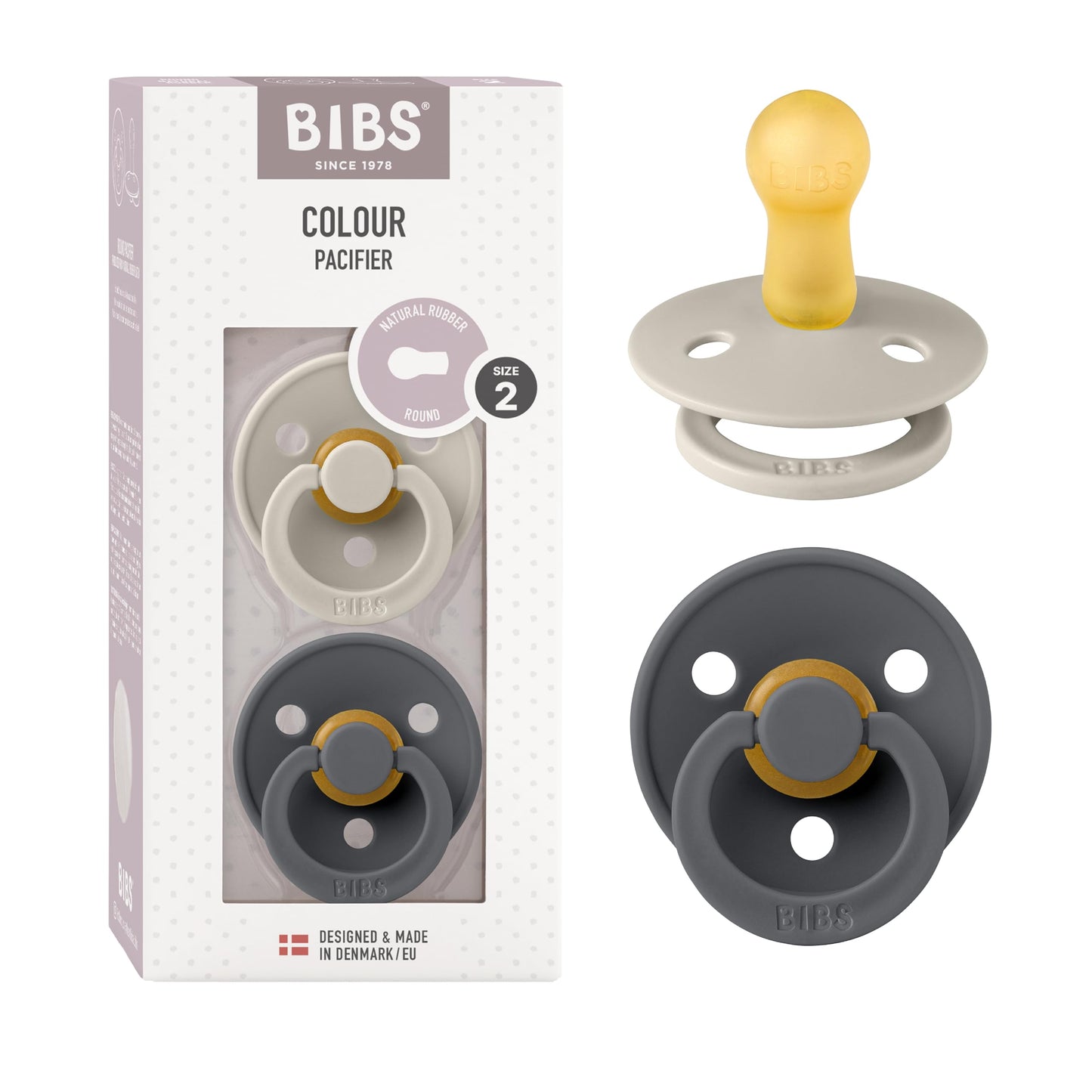 BIBS Colour Schnuller 2er-Pack, BPA-frei, Kirschform Nippel. Naturkautschuk/Latex, Hergestellt in Dänemark. Größe 2 | 6+ Monate | 2-Pack, Coral/Ruby