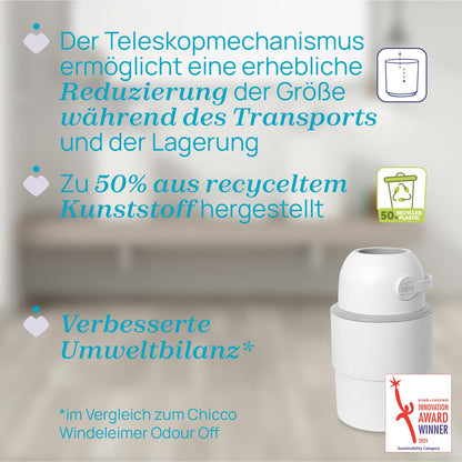 Chicco Windeleimer Odour Off, geruchsdichtes System, platzsparender Baby Windeleimer mit Deckel, einfach zu benutzen und zu reinigen, Ohne Nachfüllkassetten, funktioniert mit herkömmlichen Tüten