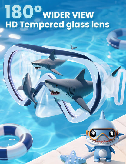 Supertrip Taucherbrille Kinder mit Stoffband,Schwimmbrille Kinder fur Mädchen Jugen,Gehärtetes Glas Schnorchelmaske Kinder mit Nase,180°Panorama Tauchmaske Schwimmmaske Kinder Anti-Leck fur 6-14 Jahre
