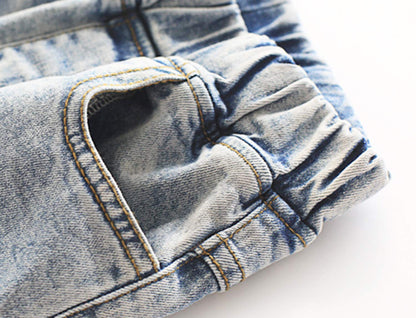 KIDSCOOL SPACE Girls Jeans Split Hem with RAL Edges Elastic Waist in High Elastic Wide Leg Denim Pants