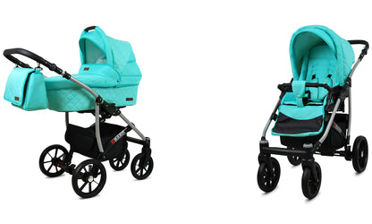 BabyLux® Bambimo Qbaro 3-in-1 Pushchair Set Including Baby Carrycot, Buggy Sports Seat, Car Seat - Car Seat - Pram Set - Combination Pram with Changing Bag, Rain Cover etc. 