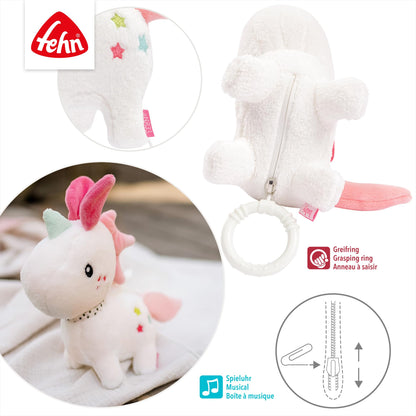Fehn Spieluhr Baby Einschlafhilfe Schaf - Kuscheltier mit sanfter Einschlafhilfe Melodie "Guten Abend, gut´ Nacht" - Babyspielzeug für Unterwegs und Zuhause - Musikspielzeug für Babys und Kleinkinder