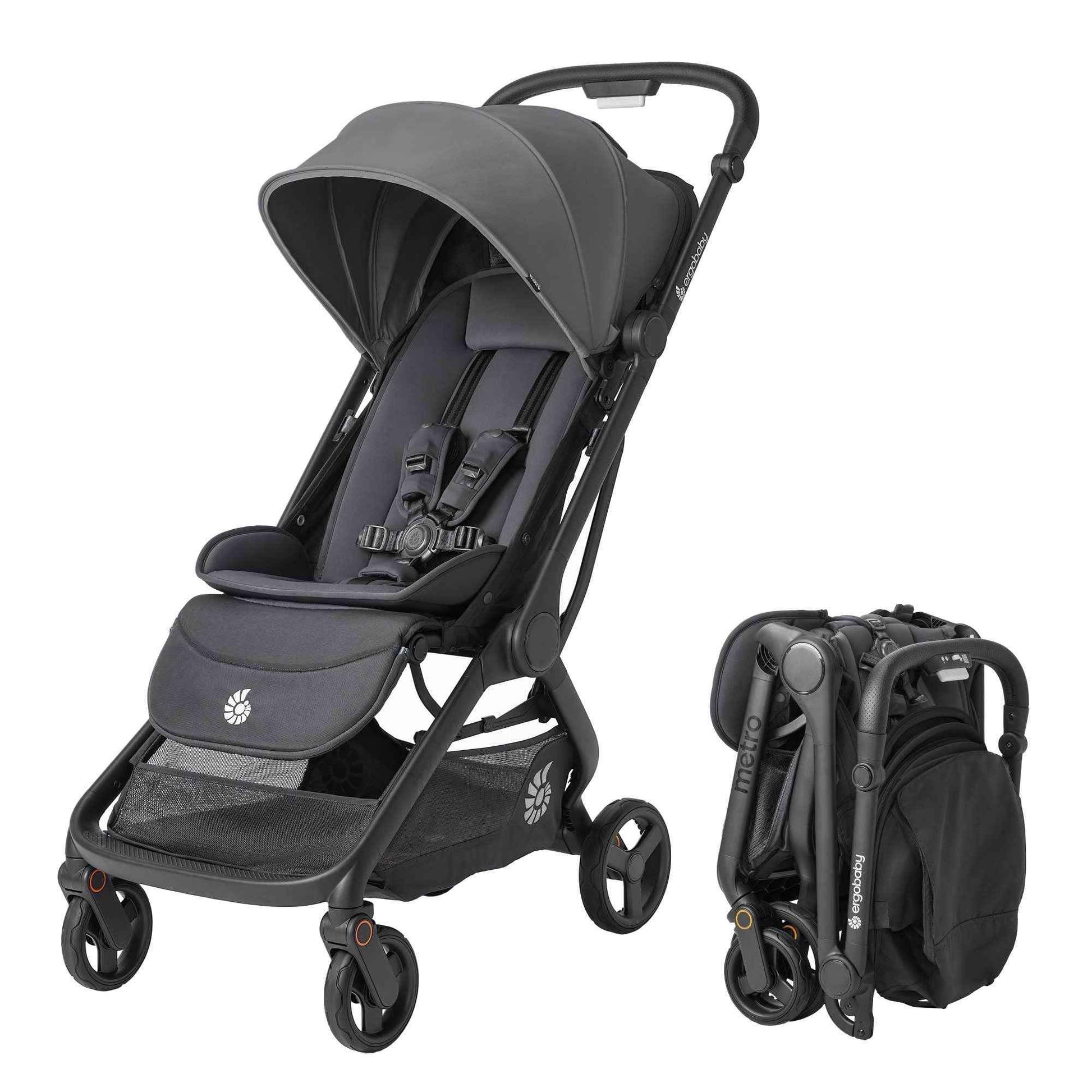 Ergobaby Metro3 Kinderwagen Buggy mit Liegefunktion, Baby-Buggy ab Geburt bis 22kg (0-4 Jahre), Zusammenklappbar und Autositz Kompatibel, höhenverstellbarer Griff, ergonomischer Sitz, Graphite Grey