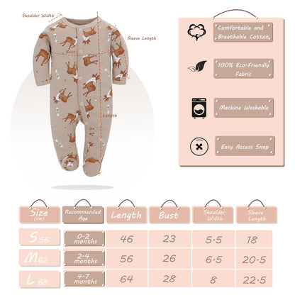 Babyschlafstrampler Baumwolle mit Füßen mit Knöpfen Größe 56 62 68 cm für Jungen Mädchen Neugeborene 3er Pack