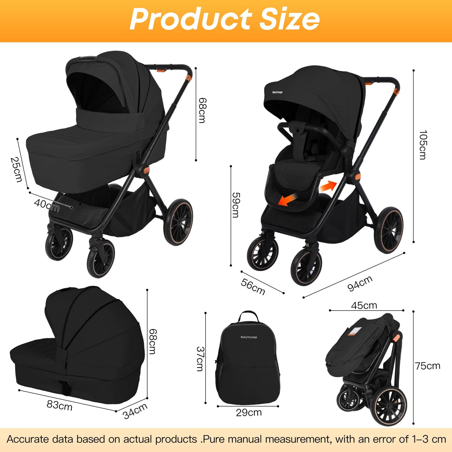 BabyVoyage Kombikinderwagen 2-in-1 ohne Babyschale – Babywanne & Sportsitz, Räder 360° Stoßdämpfer, Federung, höhenverstellbarer Griff, Faltbar, Zubehö-Grün