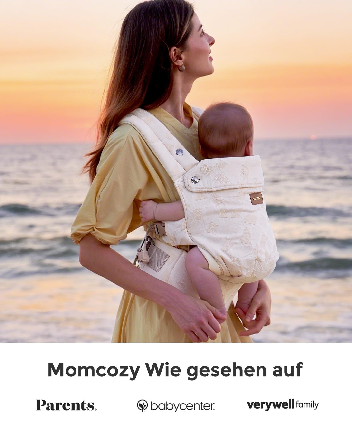 Momcozy Babytrage aus 100% Baumwolle – Baby Carrier für Kleinkind (3-24 Monate, 3,2-20 kg) · Ergonomische M-Position · X-Rücken · Taillengurt 64-127cm, Khaki