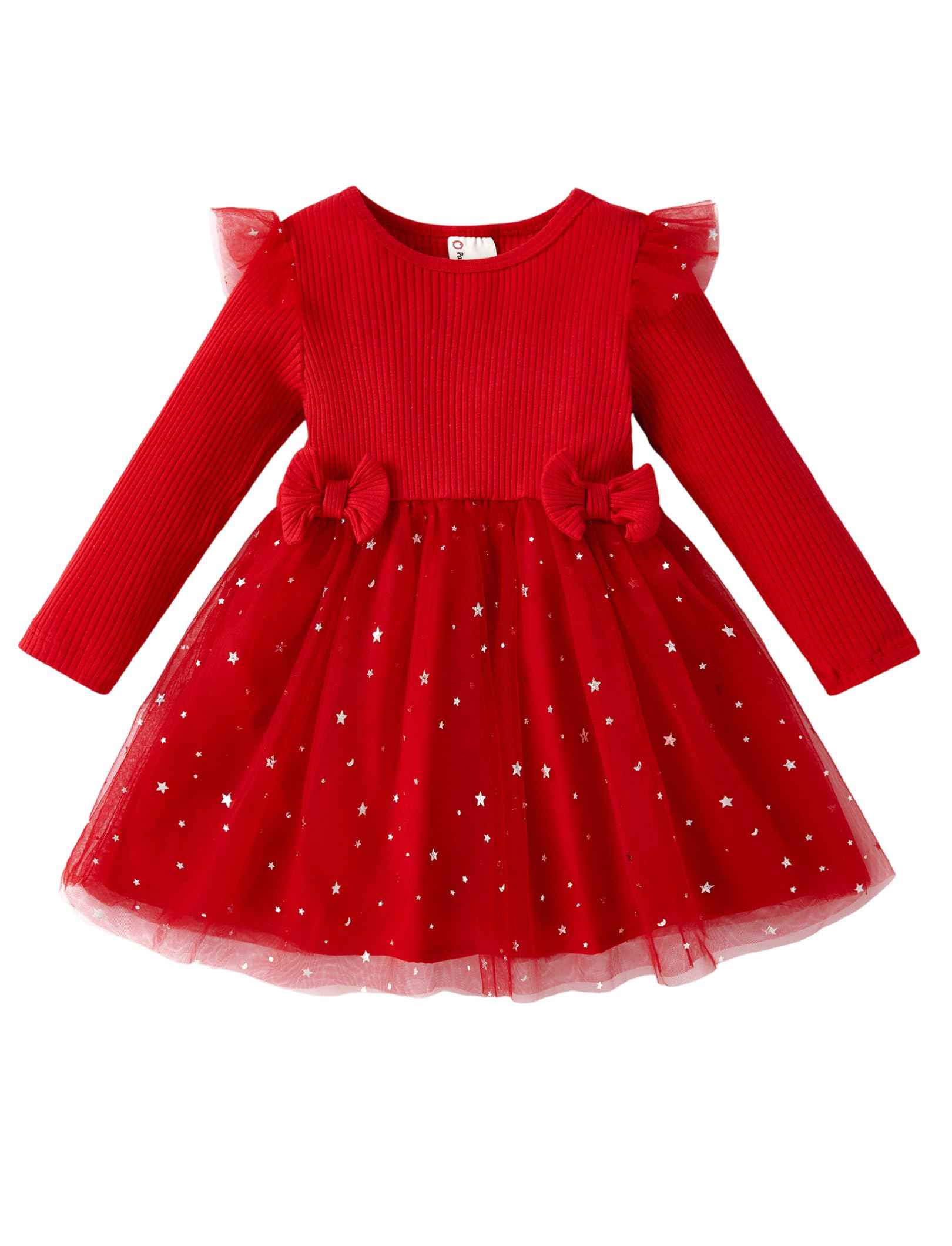 PATPAT Baby Girls' Tulle Dress with Long Sleeves, Tutu for Toddlers, Perfect as a Flower Girl or Christmas Party Birthday Long Sleeve Princess Dress, 3-24 Months