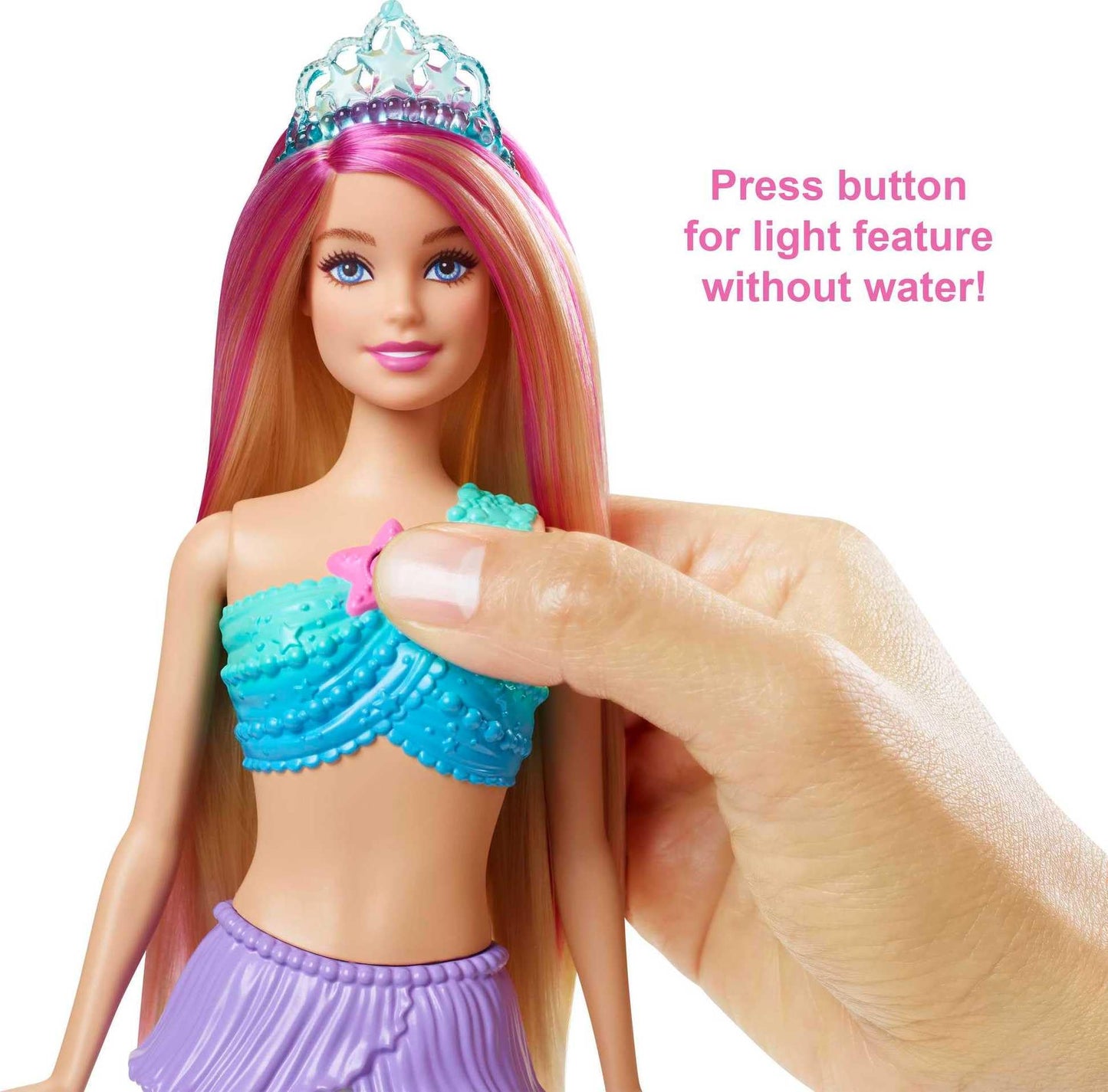 Barbie Dreamtopia Zauberlicht Meerjungfrau Puppe mit blonden Haaren, Barbiepuppe mit Meerjungfrauenschwanz, geeignet als Geschenk für Kinder ab 3 Jahren, HDJ36