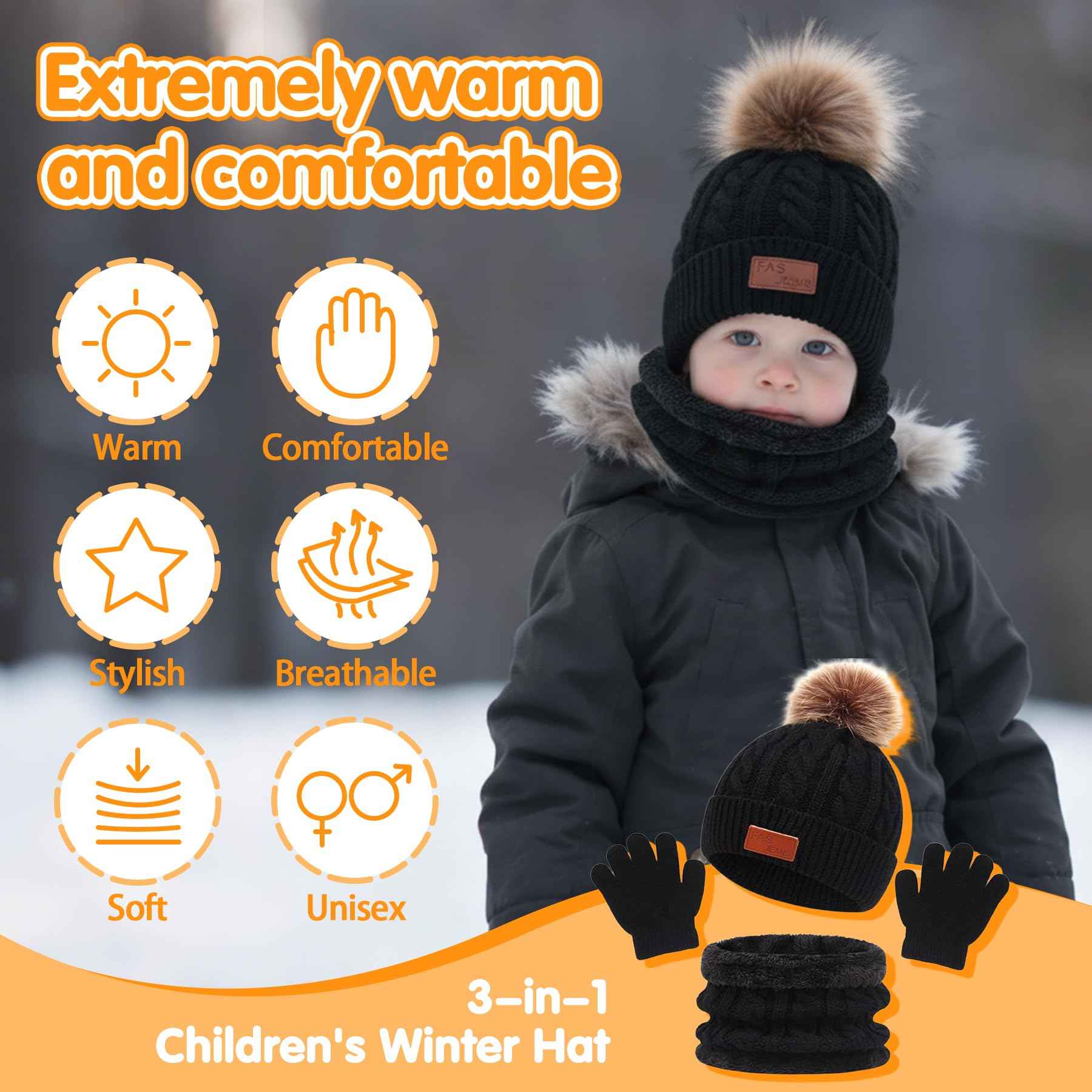 3-in-1 Children's Winter Hat Scarf Gloves Set