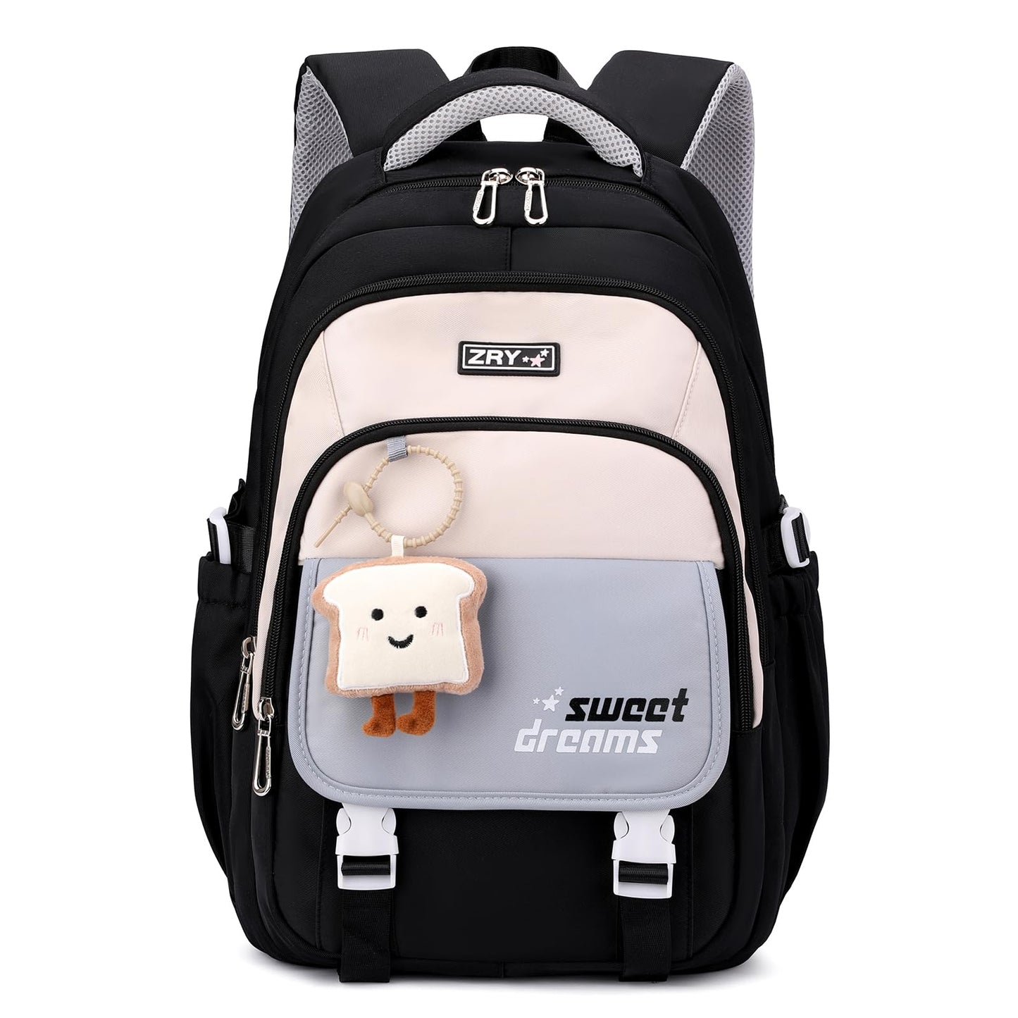 School Backpack Teenager - 36L School Bag for Girls from 5th Grade, Large Backpack for Middle and High School, Casual Children's Backpack with Cute Pendant and Trolley Strap, black, Backpack 