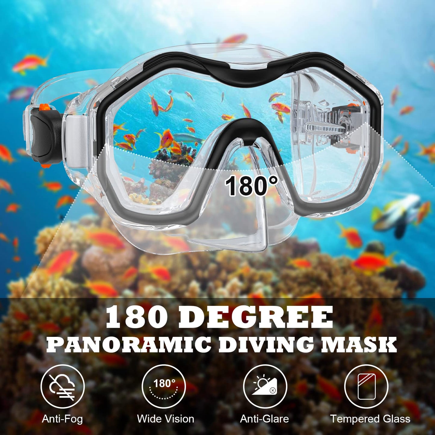 JEMULICE Taucherbrille Kinder, Schwimmbrille Kinder Schnorchelmaske für Jungen Mädchen, Tauchmaske mit Nasenabdeckung 180°Panorama HD Anti Nebel Anti-Leck Schwimmmaske für Kinder 4-16 Jahre