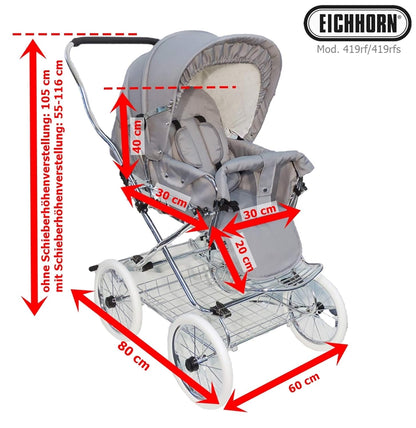 EICHHORN Kinderwagen Retro buggy sports buggy with leather strap frame and slider height adjustment, changeable viewing direction, fabric beige (ECCO wheel)