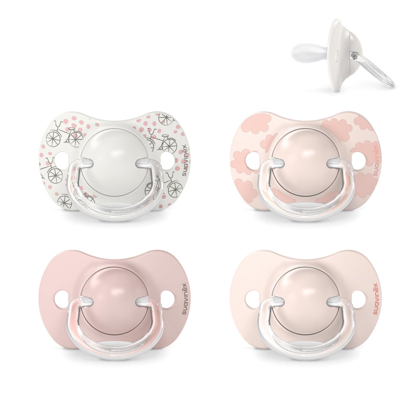 Suavinex, Set mit 2 Schnullern für Babys 0-6 Monate, Symmetrisch, Super weich und flexibel, Dreams Pink, 2er-Pack