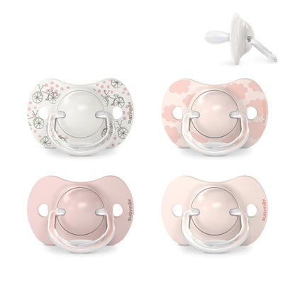 Suavinex, Set mit 2 Schnullern für Babys 0-6 Monate, Symmetrisch, Super weich und flexibel, Dreams Pink, 2er-Pack