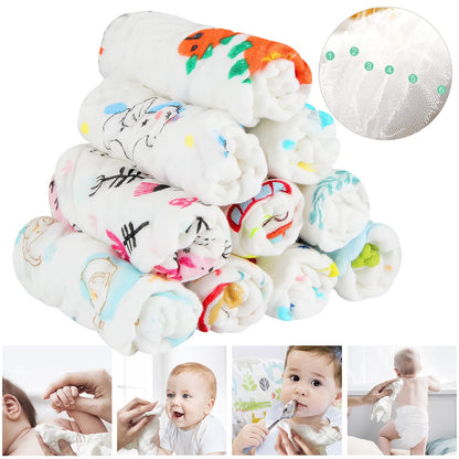 Koo-dib Baby Musselin Waschlappen Tuch Mullwindeln Spucktücher -Handtücher Weiche Neugeborene Gesichtstücher Saugfähig Junge Mädchen Sabberlätzchen 10 Stück 25x25 cm lätzchen