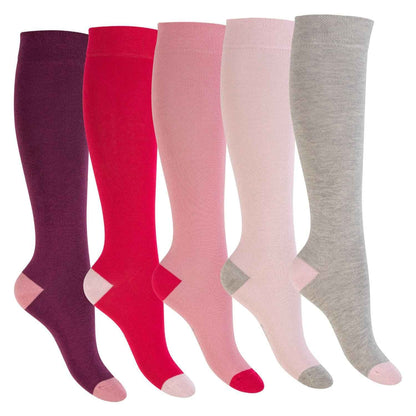 Footstar Children's Cotton Knee Socks (5 Pairs) with Contrasting Heel and Toe