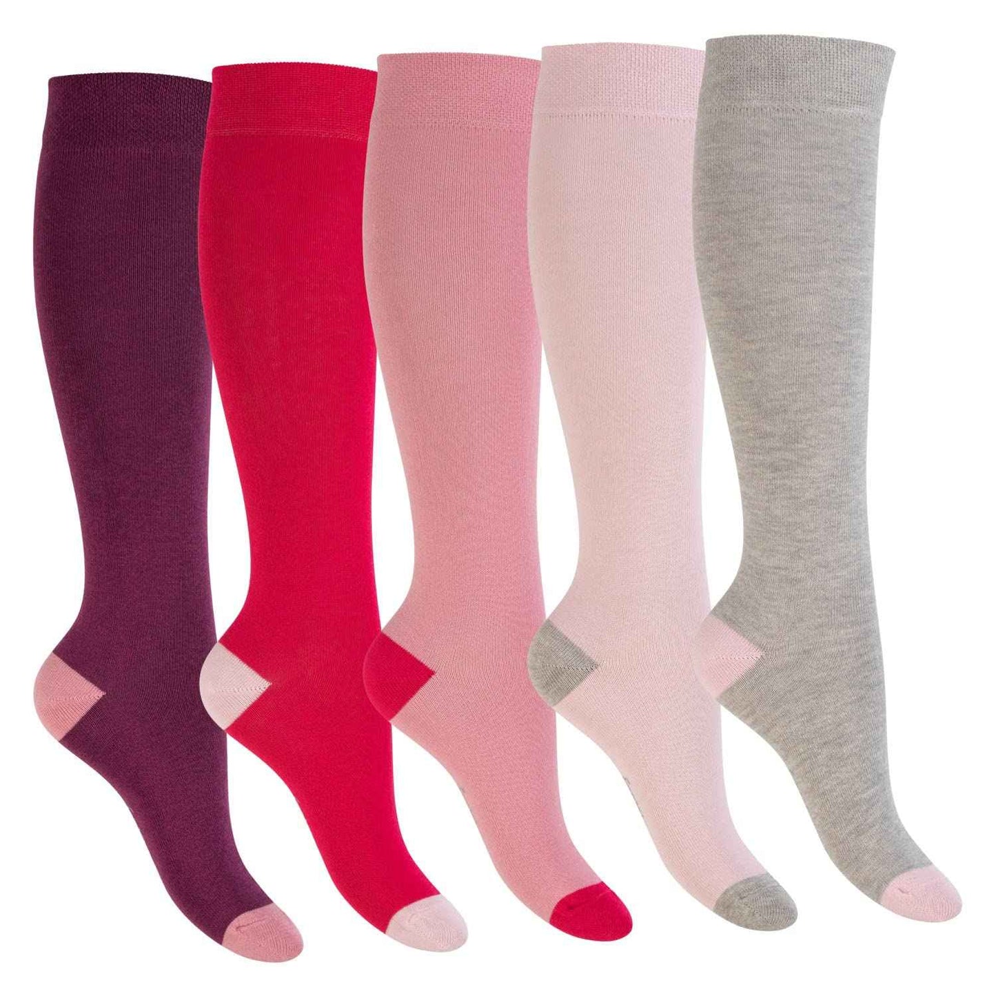 Footstar Children's Cotton Knee Socks (5 Pairs) with Contrasting Heel and Toe