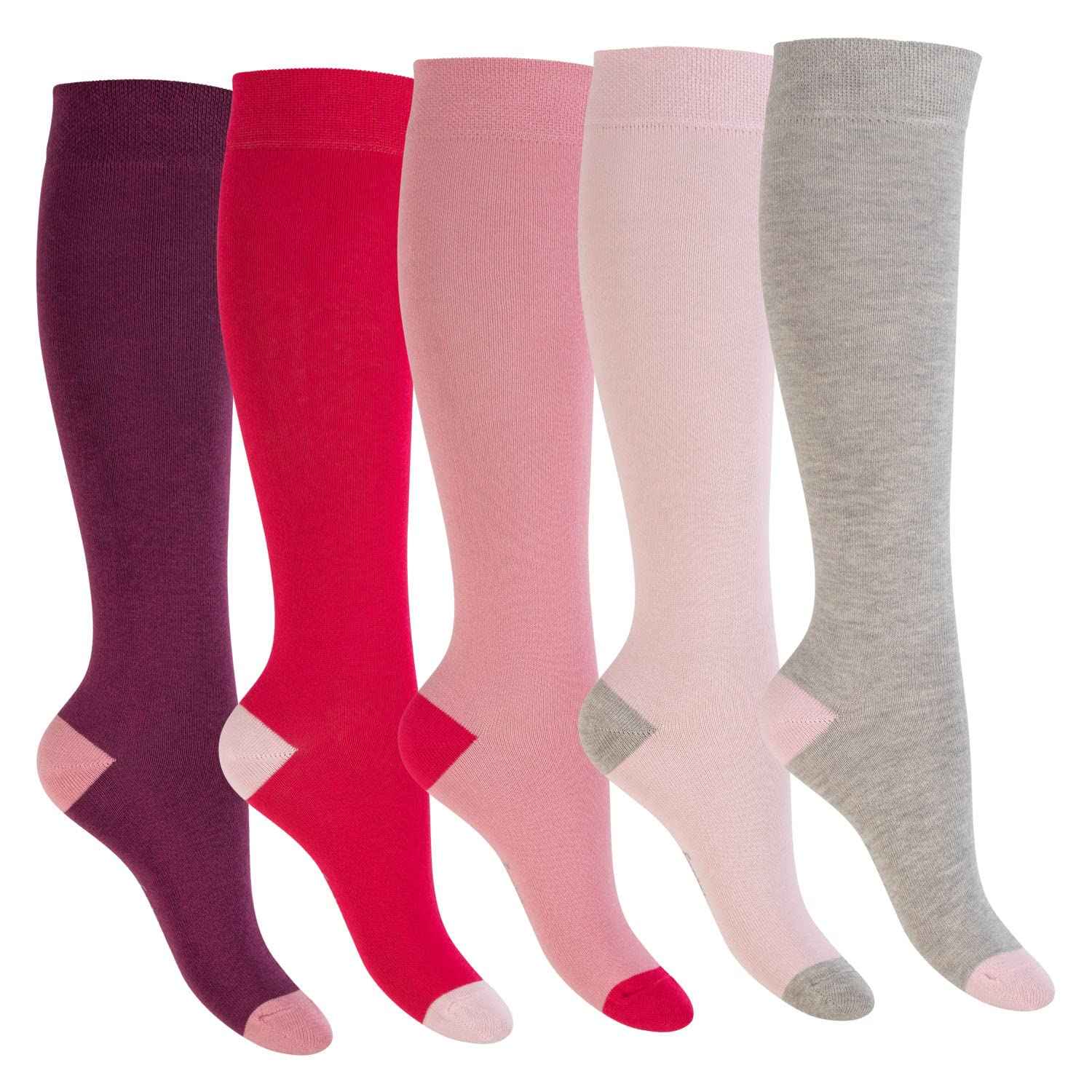 Footstar Children's Cotton Knee Socks (5 Pairs) with Contrasting Heel and Toe