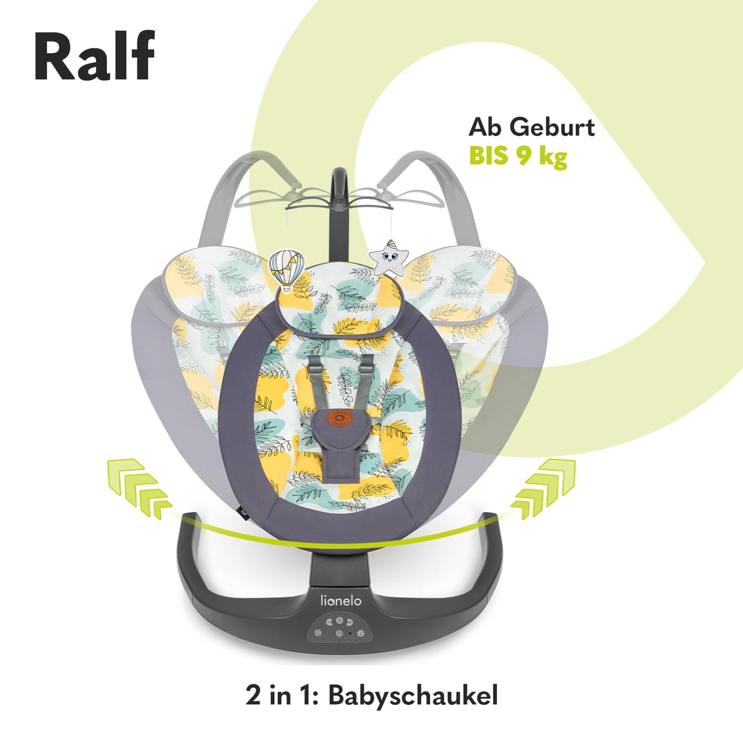 LIONELO Ralf 2-in-1 baby bouncer and recliner, remote control, 12 melodies, two rocking directions, 5 rocking speeds, locking, backrest adjustment, timer, quiet operation 