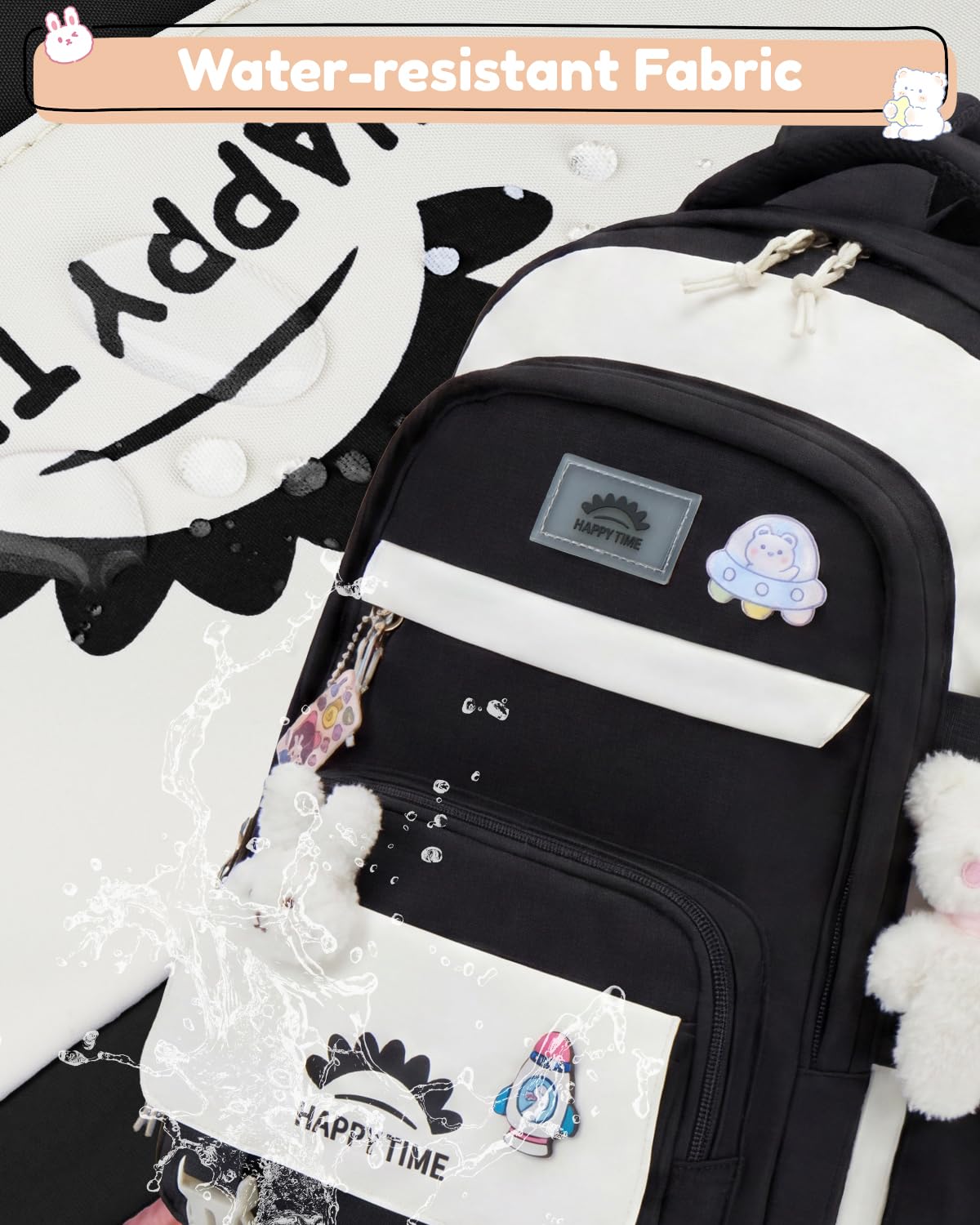 Tanou Schultasche Mädchen, Wasserabweisender Nylon Kinder Schulranzen, 20L | Leichter Schulrucksack für Mädchen der 2. bis 5. Klasse, Rucksack Schule mit Anhänger, Blau