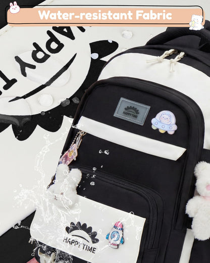 Tanou Schultasche Mädchen, Wasserabweisender Nylon Kinder Schulranzen, 20L | Leichter Schulrucksack für Mädchen der 2. bis 5. Klasse, Rucksack Schule mit Anhänger, Blau
