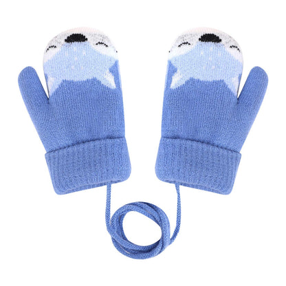Kids Winter Gloves Mittens Baby Cartoon Mitten Neck Gloves Thick Double Knitted Glove with Plush,0 - 3 years old, Playing, Running, Skiing