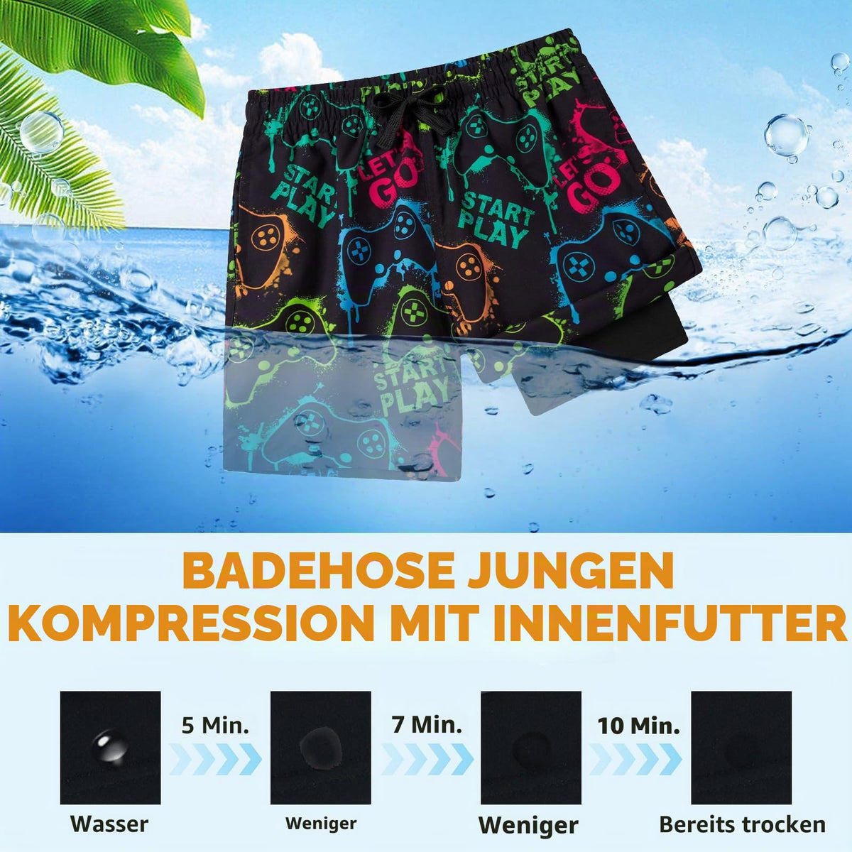 Fanient Badehose Jungen Schwimmshorts - 2 in 1 Badeshorts mit Kompression Liner für optimalen Komfort