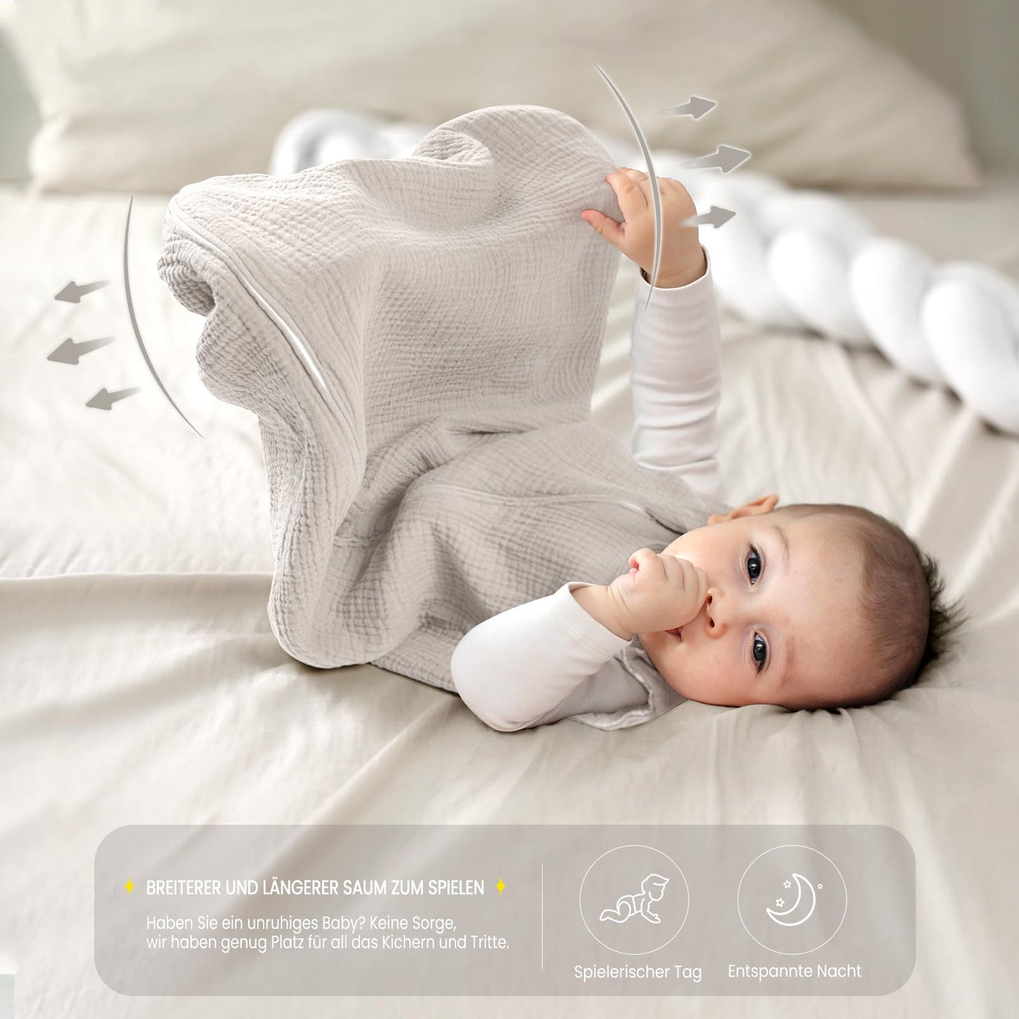 lulumoon Baby Sleeping Bag for 3-9 Months: Muslin Sleeping Bag Baby for Boys and Girls - Cotton Baby Sleeping Bag for 70 cm All-Year Children's Room