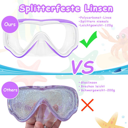 Vvinca Children's Diving Goggles with Fabric Band, Swimming Goggles Children for Years Boys Girls, Snorkel Mask Children 180° Panorama Anti-Leak Diving Mask Children for 3-13 Years