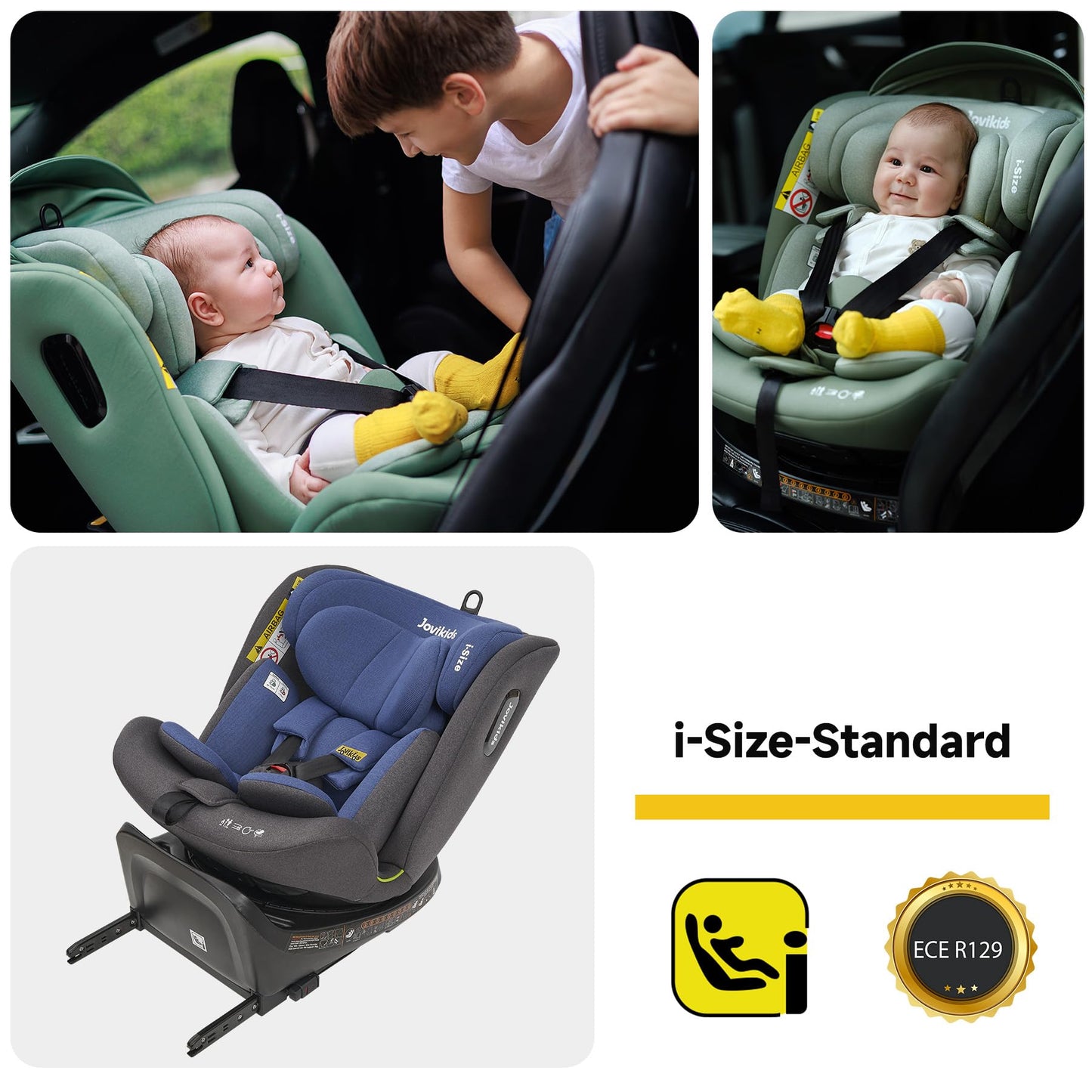 Jovikids 360° Drehbar Kindersitz mit ISOFIX, i-Size 40-150cm(ab Geburt -12 Jahre) Baby Autositz Reboarder mit Liegefunktion & Abnehmbar Vordach, ECE R129 (Rosa) - Meloni2