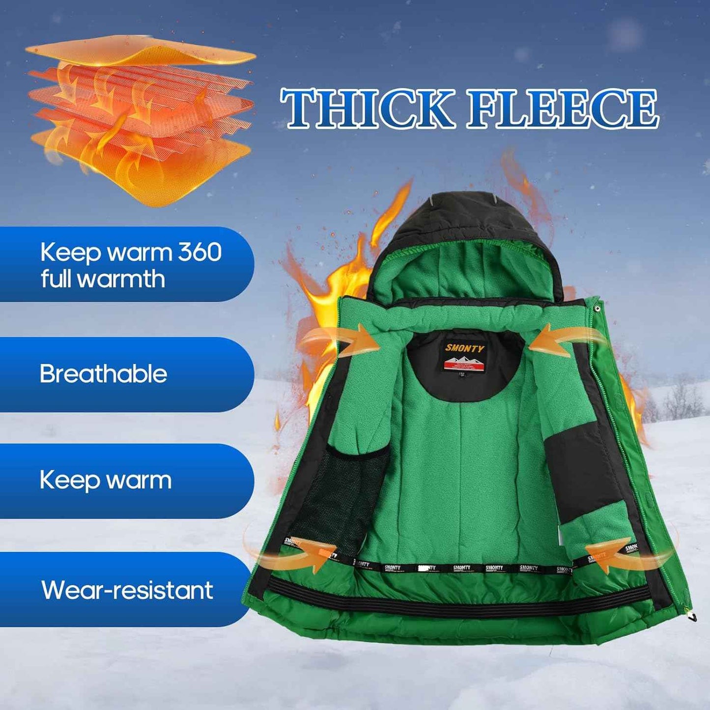 SMONTY Children's Snowsuit for Boys, Winter Ski Jacket and Trousers Set with Hood Strap, Windproof, Waterproof, Warm Coat