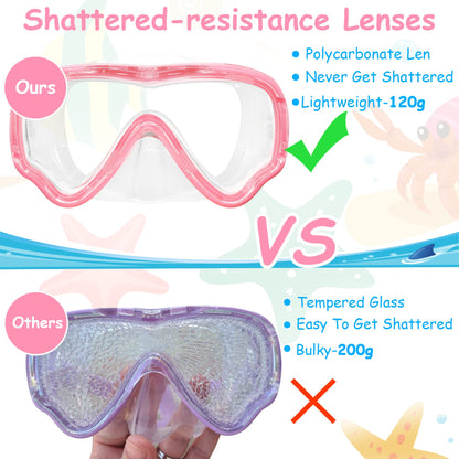 Vvinca Children's Diving Goggles with Fabric Band, Swimming Goggles Children for Years Boys Girls, Snorkel Mask Children 180° Panorama Anti-Leak Diving Mask Children for 3-13 Years