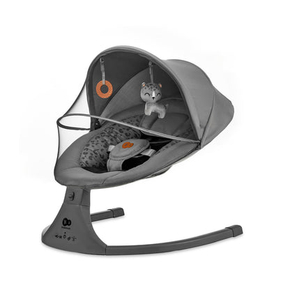 Kinderkraft LUMI 2 Babywippe, Elektrische Babyschaukel, Von der Geburt bis 9 Monate, Höhenverstellbar, 5 Schaukelmodi, 12 Melodien, Bogen mit Spielzeug, Dunkelgrau
