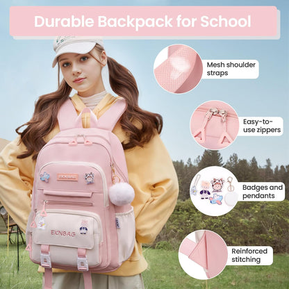 Tanou Schulrucksack Mädchen Schulranzen Kinder der 3.-7. Klasse, Rosa | Große Kapazität Schulrucksack Teenager, Leichter Nylon Mädchen Schultasche für Schule Reisen