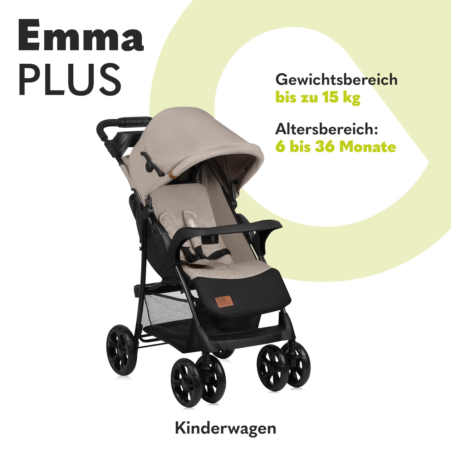 LIONELO Emma Plus Kinderwagen bis zu 15 kg, Kindersportwagen, leicht modern klein Buggy mit Liegeposition, zusammenklappbar, große Räder, großer Korb, Tasche Stone